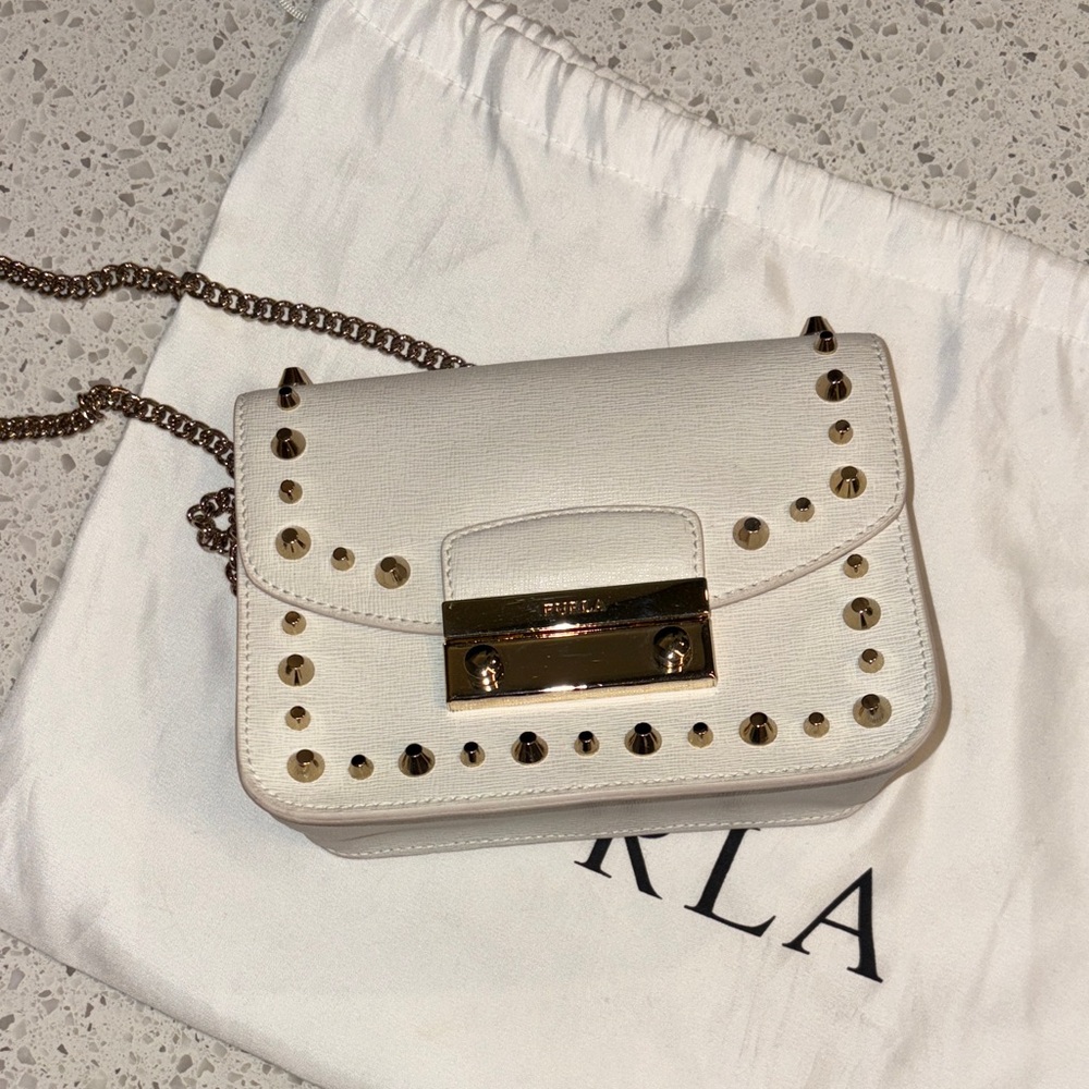 Furla Cream Crossbody Bag with Gold Studs + dust bag